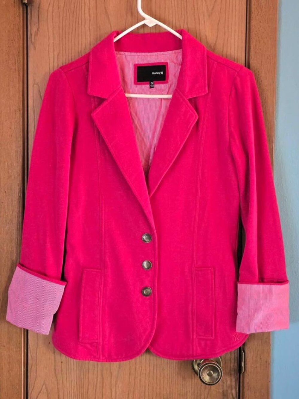 Size S Pink & White Striped Hurley Blazer Jacket